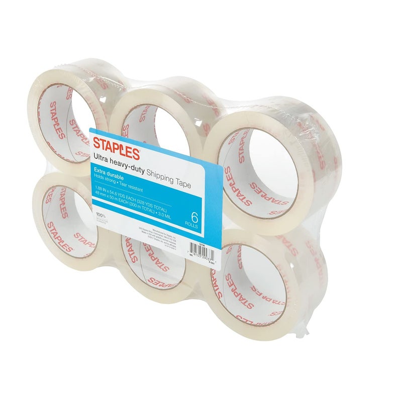 Staples 815042 Ultra Heavy Duty Shipping Tape 1.88-Inch X 54.6 Yds Clear 6/Rolls - Image 1